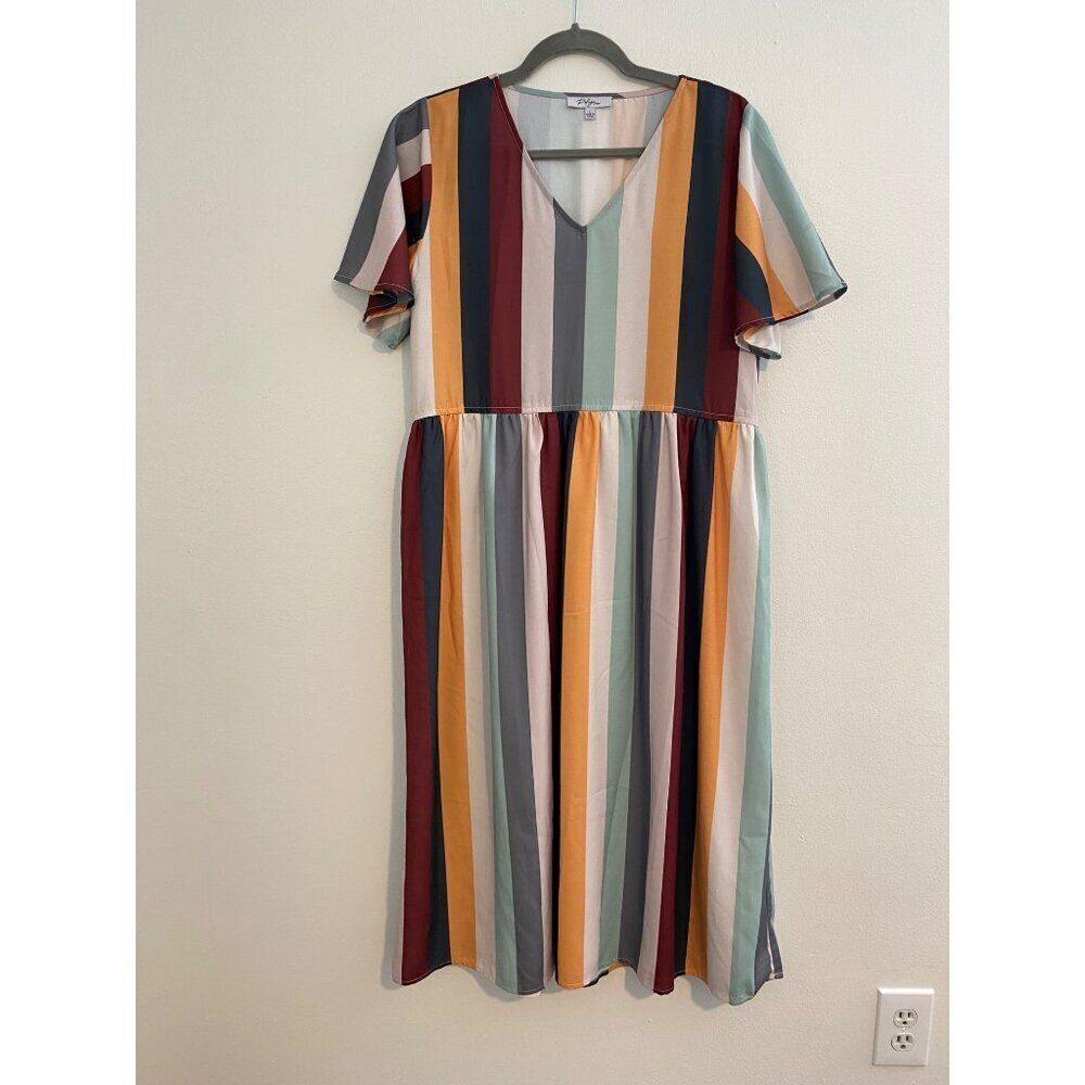 Polagram Women's Striped V-Neck Midi Dress L